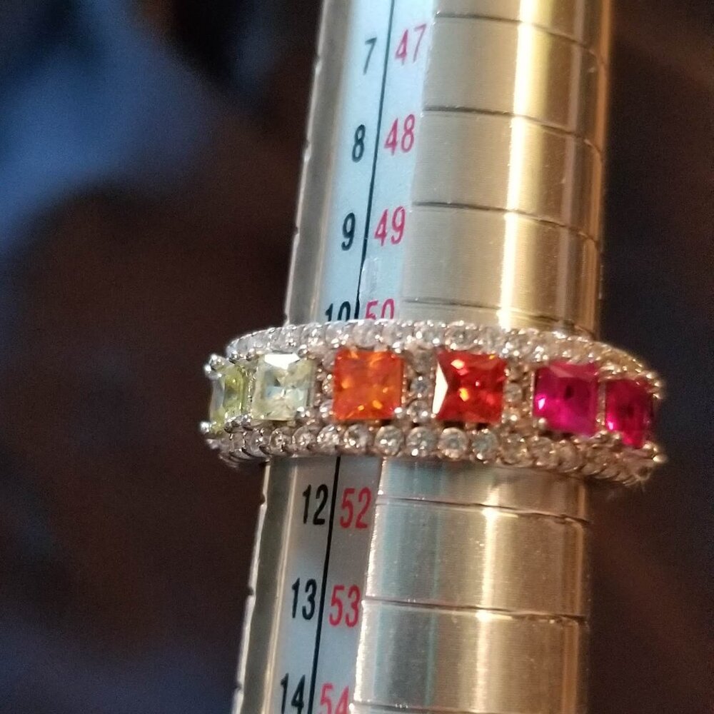 Vibrant Sterling silver rainbow eternity ring, size 5.5 - Picture 8 of 9